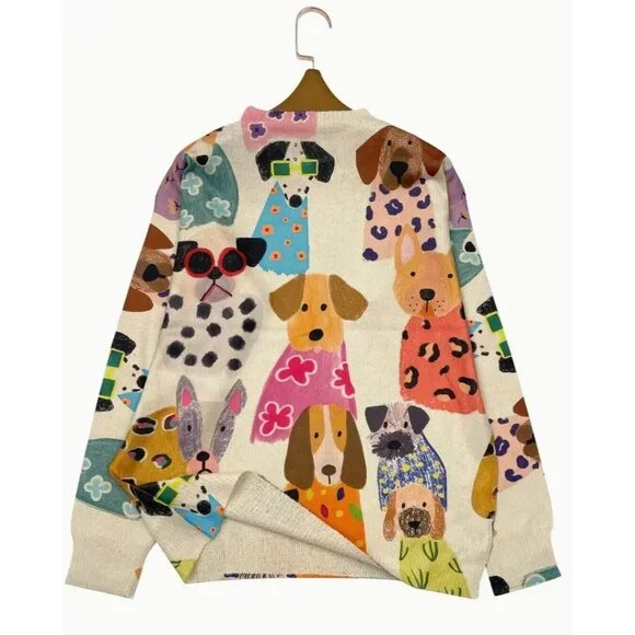 NEW Adorable Ivory Abstract Dog Art Print Sweater Sizes S, M, L, XL NWOT - Picture 3 of 6